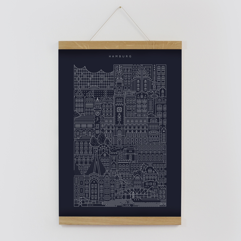 Hamburg Blueprint Framed by The City Works